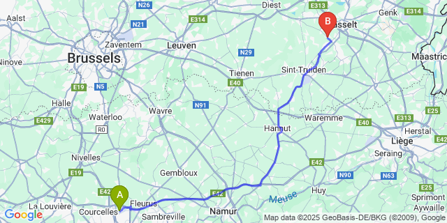 Map: Charleroi Airport Brussels South (CRL) to Terkoest