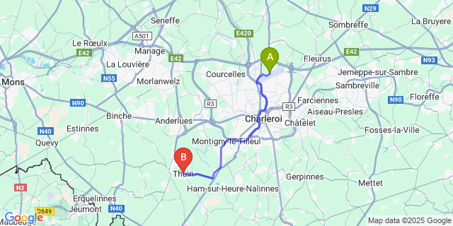 Map: Charleroi Airport Brussels South (CRL) to Thuin