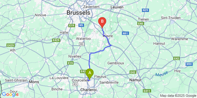 Map: Charleroi Airport Brussels South (CRL) to Tombeek