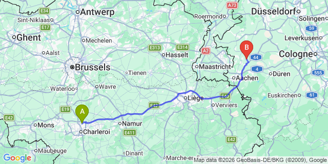 Map: Charleroi Airport Brussels South (CRL) to Tomblaine