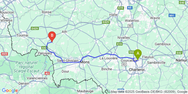 Map: Charleroi Airport Brussels South (CRL) to Tourpes
