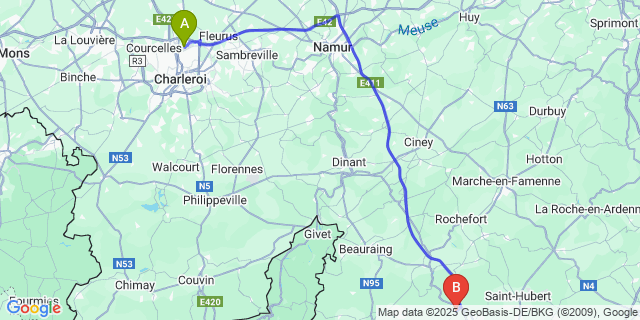 Map: Charleroi Airport Brussels South (CRL) to Transinne