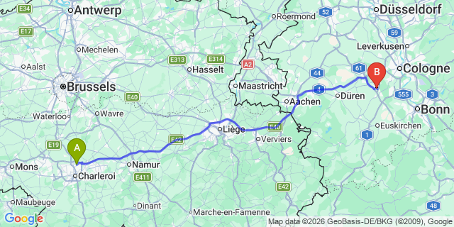 Map: Charleroi Airport Brussels South (CRL) to Tubbergen