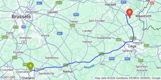 Map: Charleroi Airport Brussels South (CRL) to Veghel