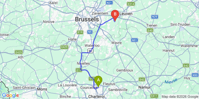 Map: Charleroi Airport Brussels South (CRL) to Velsen