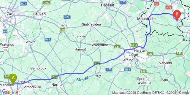 Map: Charleroi Airport Brussels South (CRL) to Venray