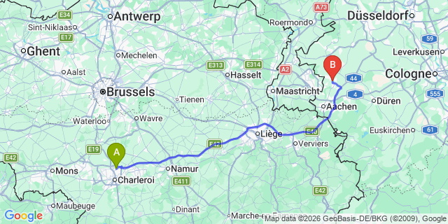 Map: Charleroi Airport Brussels South (CRL) to Villers-lès-Nancy