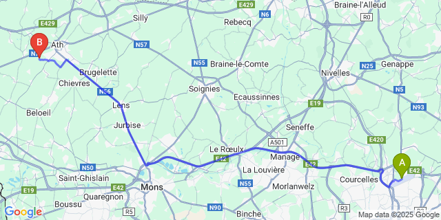 Map: Charleroi Airport Brussels South (CRL) to Villers-Notre-Dame