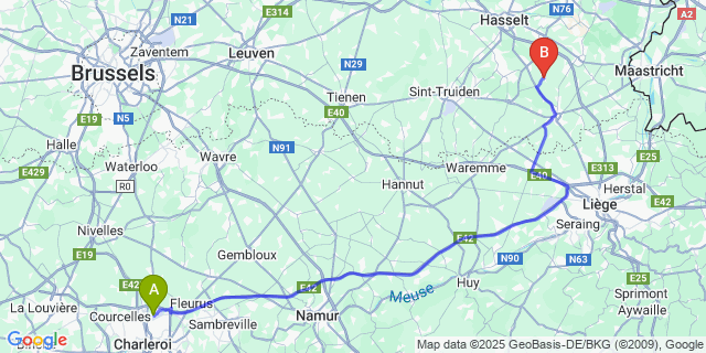 Map: Charleroi Airport Brussels South (CRL) to Vliermaal