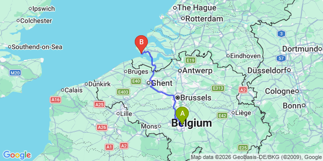 Map: Charleroi Airport Brussels South (CRL) to Vlissingen