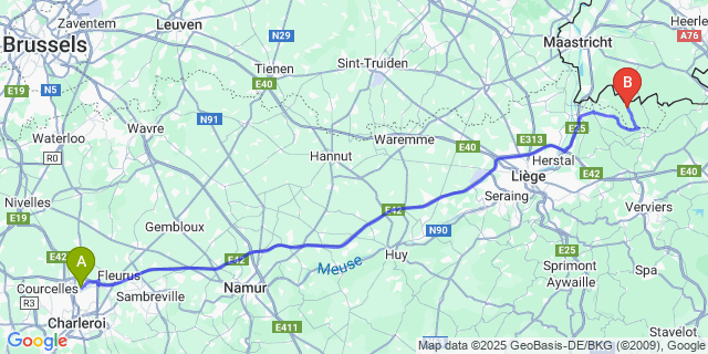 Map: Charleroi Airport Brussels South (CRL) to Voeren