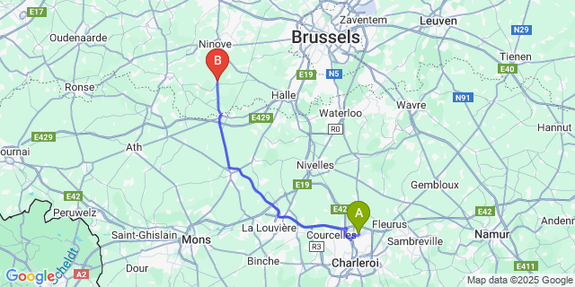 Map: Charleroi Airport Brussels South (CRL) to Vollezele