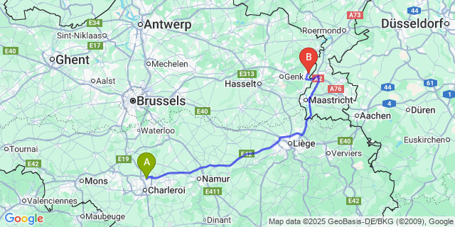 Map: Charleroi Airport Brussels South (CRL) to Vucht