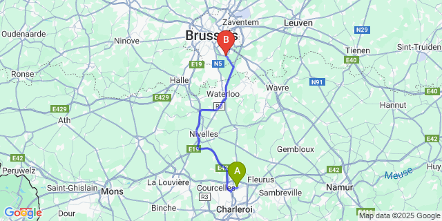 Map: Charleroi Airport Brussels South (CRL) to Watermael