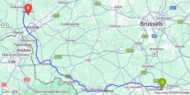 Map: Charleroi Airport Brussels South (CRL) to Wattrelos