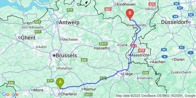 Map: Charleroi Airport Brussels South (CRL) to Weert