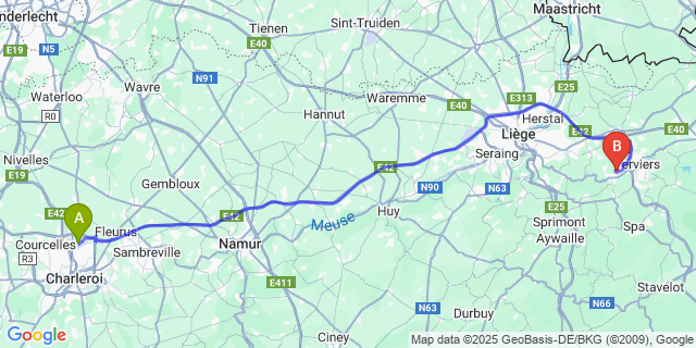 Map: Charleroi Airport Brussels South (CRL) to Wegnez