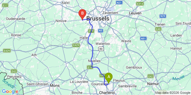 Map: Charleroi Airport Brussels South (CRL) to Westland
