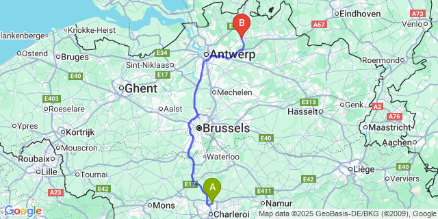 Map: Charleroi Airport Brussels South (CRL) to Westmalle