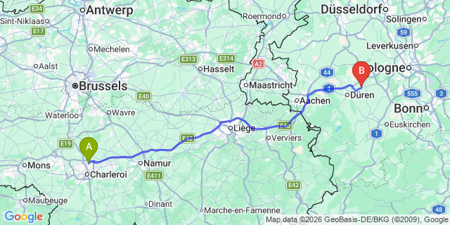 Map: Charleroi Airport Brussels South (CRL) to Wierden
