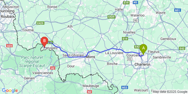 Map: Charleroi Airport Brussels South (CRL) to Wiers