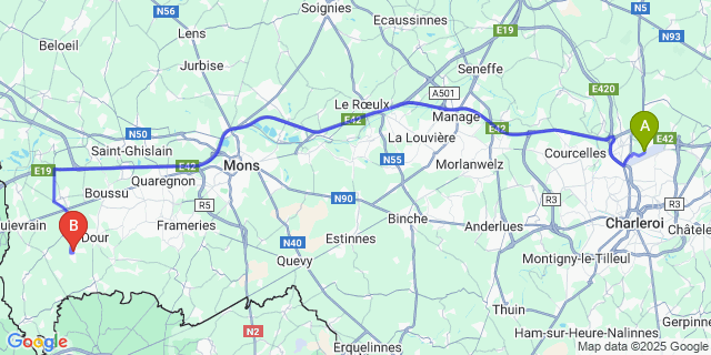 Map: Charleroi Airport Brussels South (CRL) to Wihéries