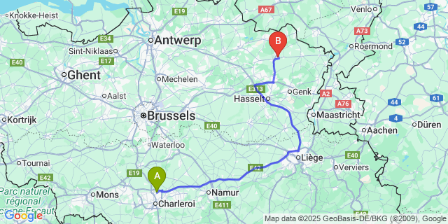 Map: Charleroi Airport Brussels South (CRL) to Wijchmaal