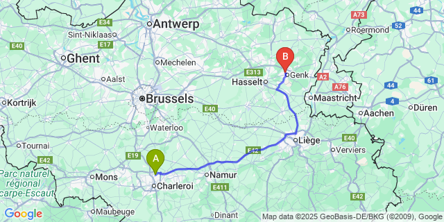 Map: Charleroi Airport Brussels South (CRL) to Winterslag