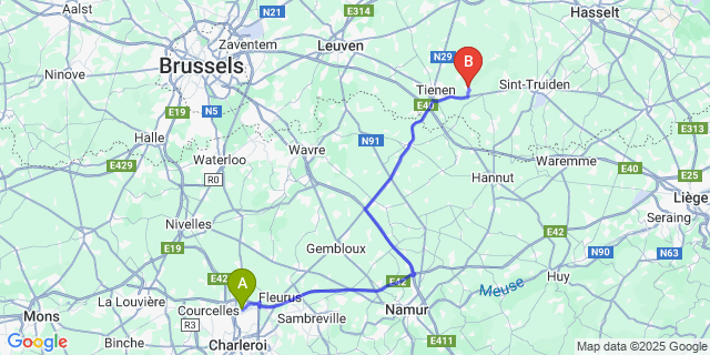 Map: Charleroi Airport Brussels South (CRL) to Wommersom