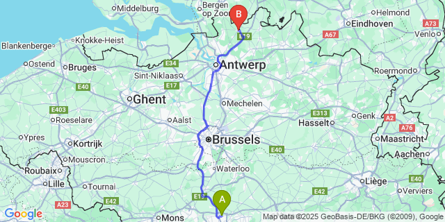 Map: Charleroi Airport Brussels South (CRL) to Wuustwezel