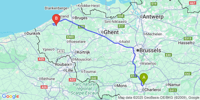 Map: Charleroi Airport Brussels South (CRL) to Zande
