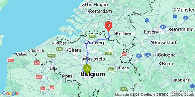 Map: Charleroi Airport Brussels South (CRL) to Zeist