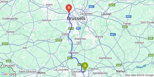 Map: Charleroi Airport Brussels South (CRL) to Zellik