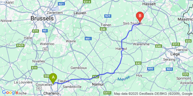 Map: Charleroi Airport Brussels South (CRL) to Zepperen