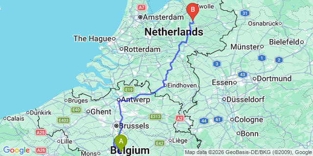 Map: Charleroi Airport Brussels South (CRL) to Zevenaar