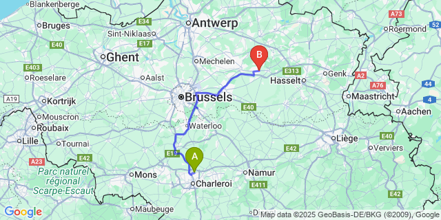 Map: Charleroi Airport Brussels South (CRL) to Zichem