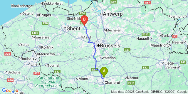 Map: Charleroi Airport Brussels South (CRL) to Zogge