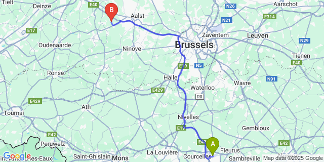 Map: Charleroi Airport Brussels South (CRL) to Zonnegem