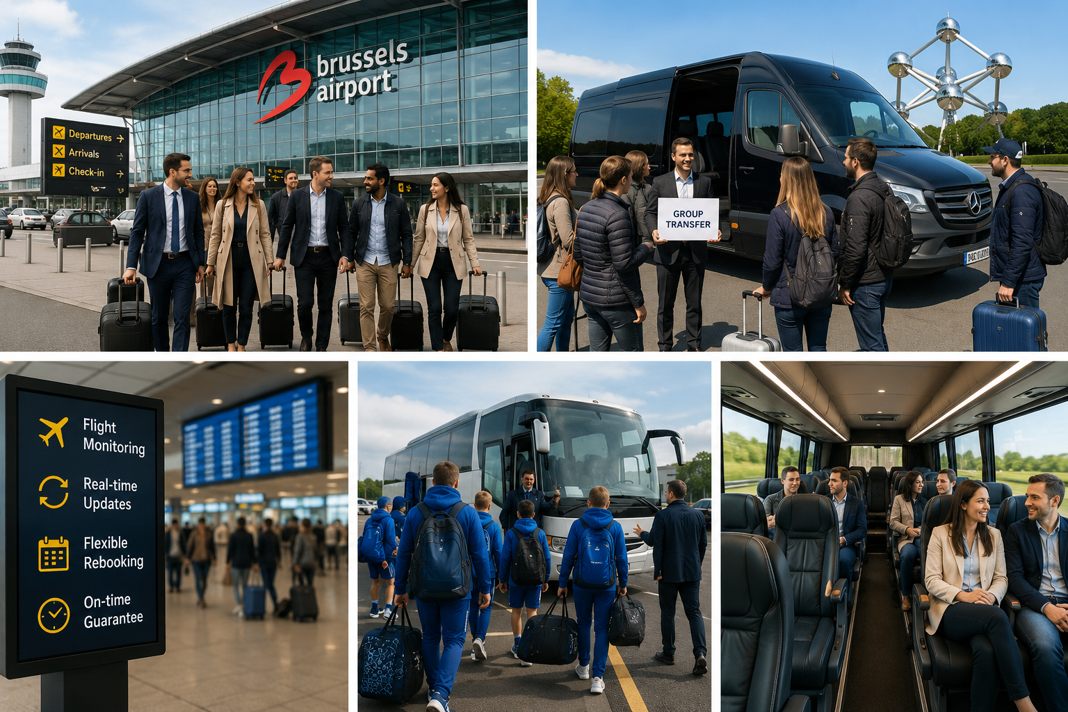 Viagens em grupo no Aeroporto de Bruxelas: coordenação de transp 